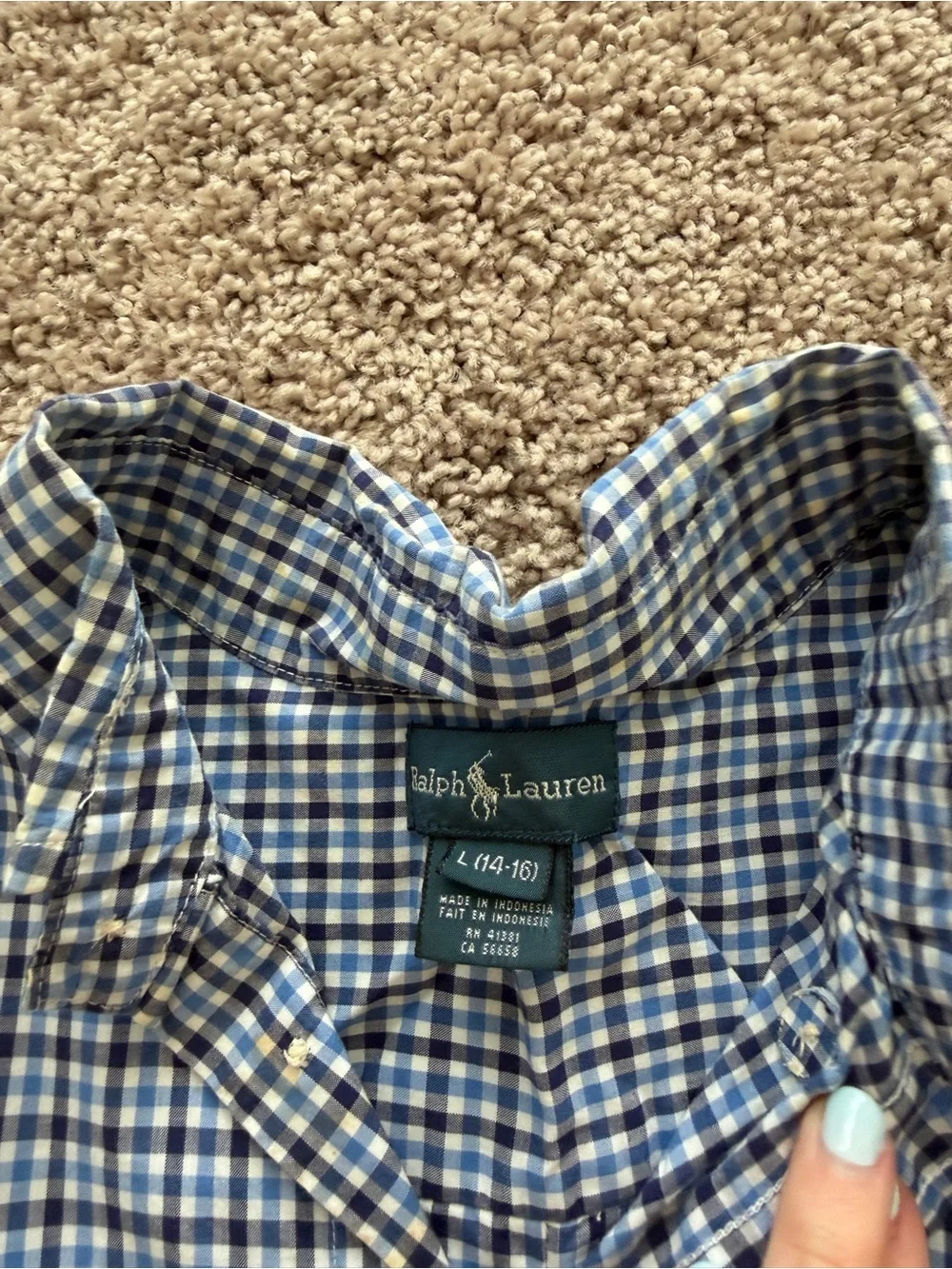 Ralph Lauren Blue and White Check Button-Down Shirt for Kids